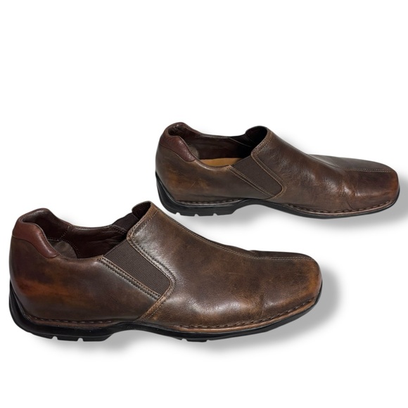 COLE HAAN Zeno Brown Leather Split Toe Slip On Driving Shoes - Picture 2 of 8
